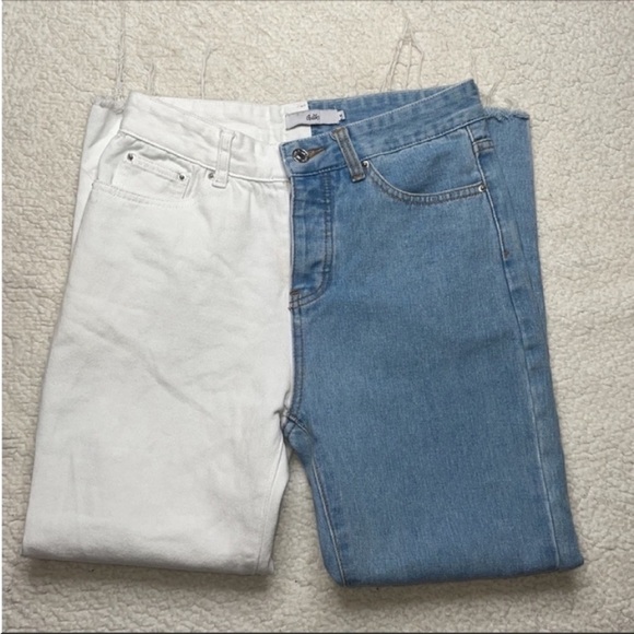Stevens Color Block Jeans | MOM button fly  Raw Hem High Rise - Picture 12 of 14